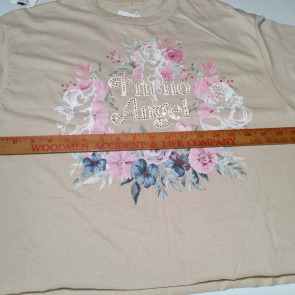 Trust The Universe Shirt Medium Cropped Im An Angel Floral Studded Crop Top Tan - Picture 4 of 15
